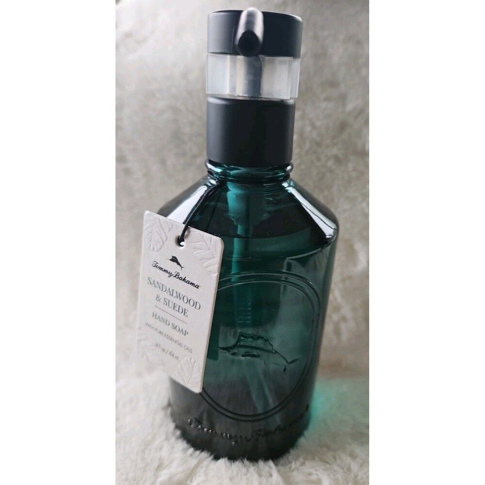 Tommy Bahama Sandalwood & Suede Luxury Hand Soap Glass Pump Bottle Resort Style